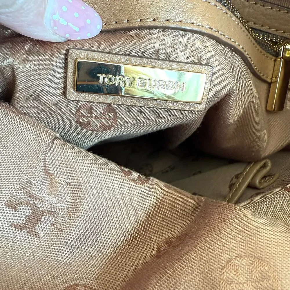 TORY BURCH Robinson Foldover Messenger Bag Brown Leather Crossbody Tote4 - Picture 5 of 13